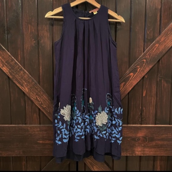 Anthropologie Not So Serious Embroidered Woodvine Swing Dress Size 6 Blue 6410 - Picture 3 of 14